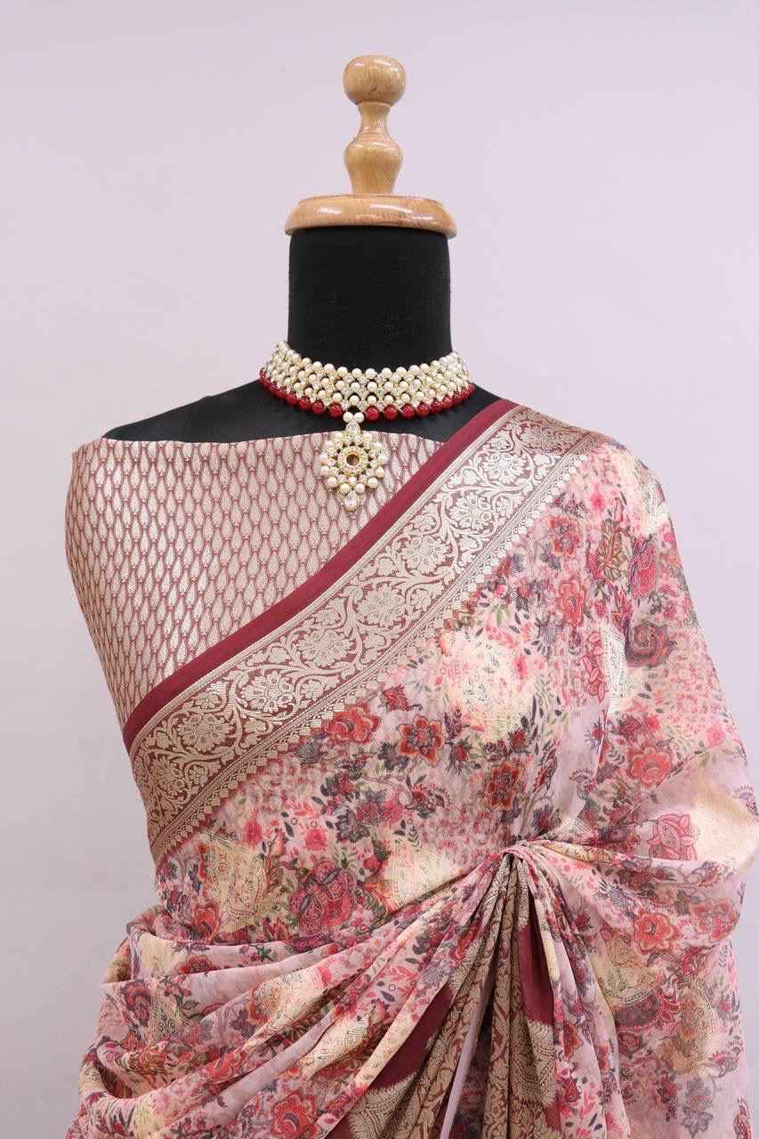 PURE WEAVING GEORGETT SILK WEAVED VISCOS  FLORAL DIGITAL PRINT SAREE AT WHOLESALE PRICE