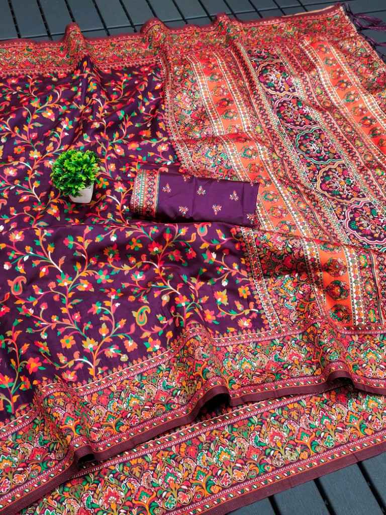 RAJA MOULI - 4 PURE KASHMIRI PASHMINA SILK WEAVING SAREE AT WHOLESALE PRICE