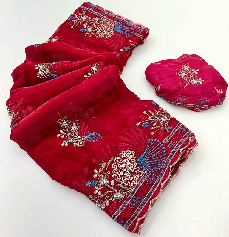 SATIN CHIIFFON FLORAL EMBROIDERY WITH SEQUENCE WORK SAREE AT WHOLESALE PRICE