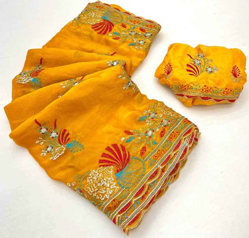 SATIN CHIIFFON FLORAL EMBROIDERY WITH SEQUENCE WORK SAREE AT WHOLESALE PRICE