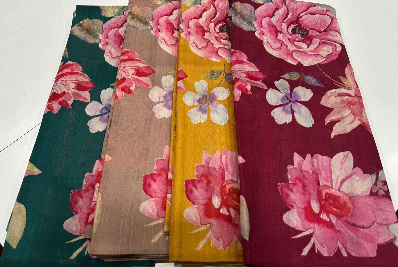 SEMI SOFT TUSSAR DIGITAL PRINT FLORAL DESIGN SAREE AT WHOLESALE PRICE