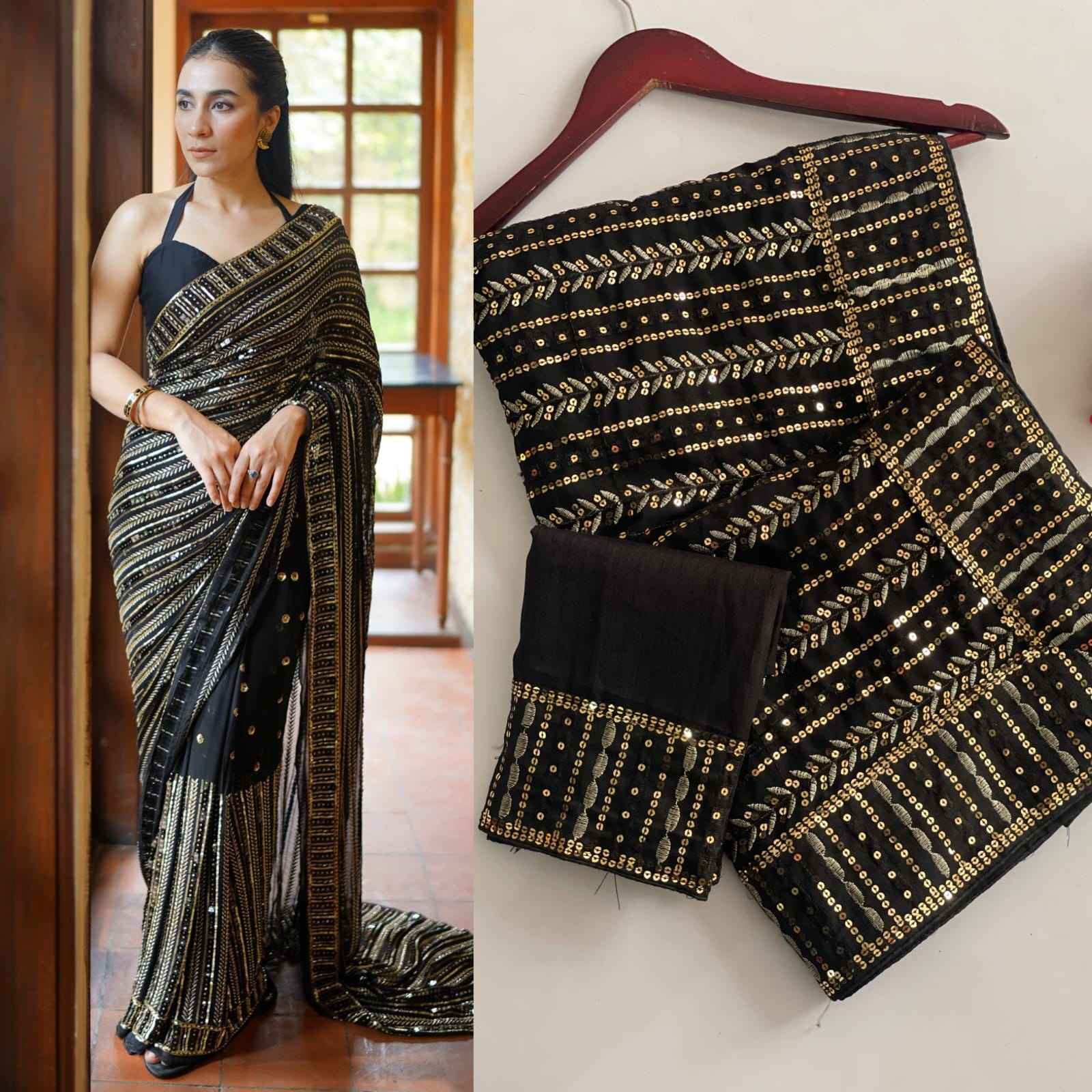 SEQUINS & MULTY EMBROIDERY WORK GEORGETTE SAREE AT WHOLESALE PRICE