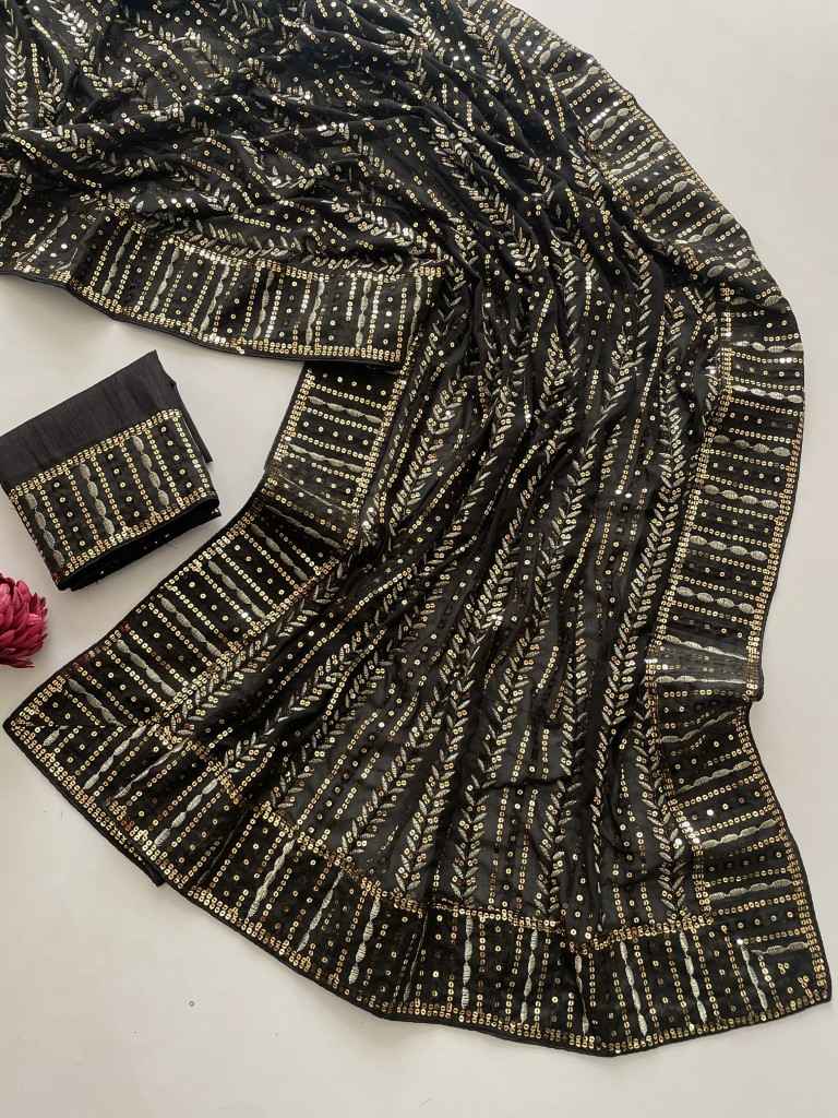 SEQUINS & MULTY EMBROIDERY WORK GEORGETTE SAREE AT WHOLESALE PRICE