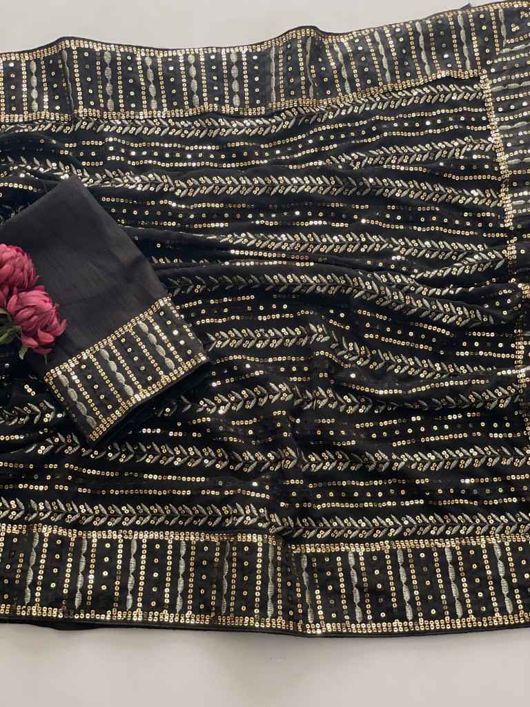 SEQUINS & MULTY EMBROIDERY WORK GEORGETTE SAREE AT WHOLESALE PRICE