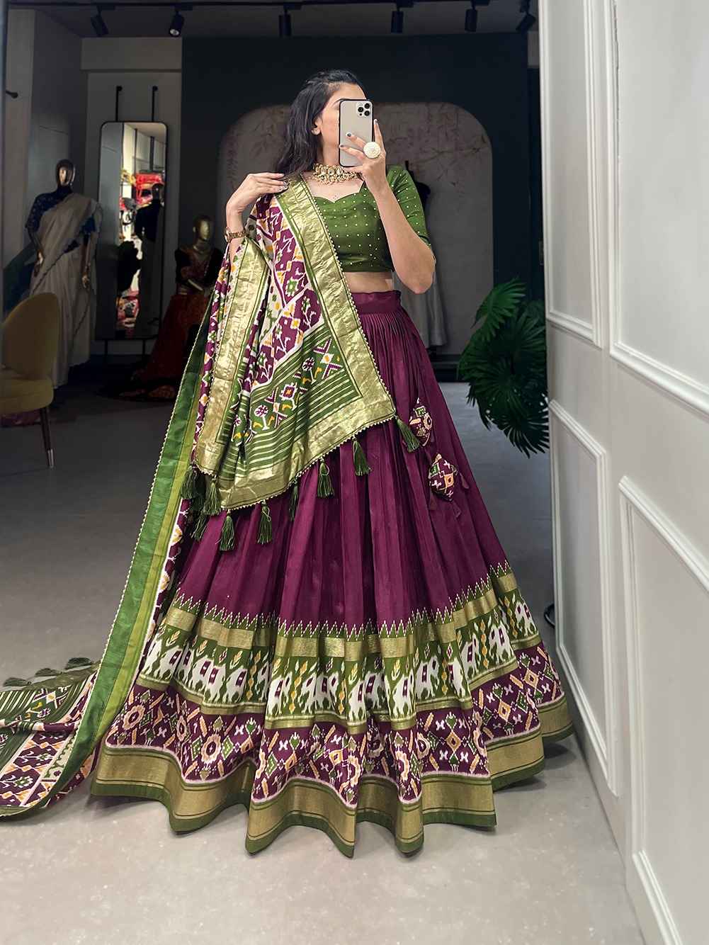 SHIVKRUPA ENTERPRICE PRESENT TUSSAR SILK  PATOLA PRINT LEHENGA CHOLI AT WHOLESALE PRICE