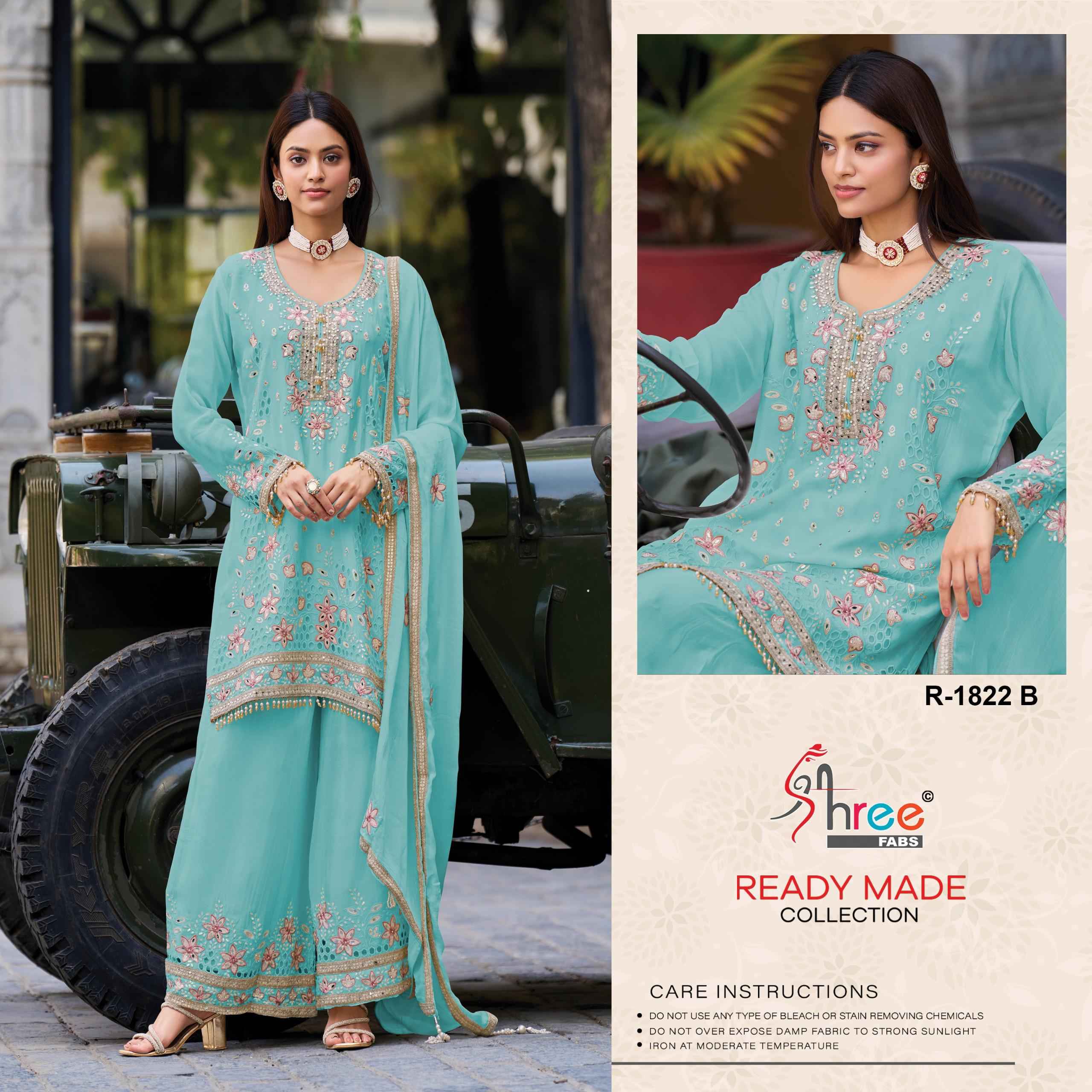 SHREE FABS D.NO 1822 CHINON VISCOUS KURTI PLAZO WITH DUPATTA AT WHOLESALE PRICE