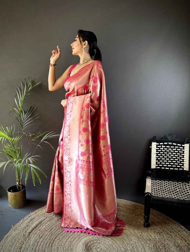 SOFT BANARASI SILK GOLD JARI FLOWER WEAVING SAREE AT WHOLESALE PRICE