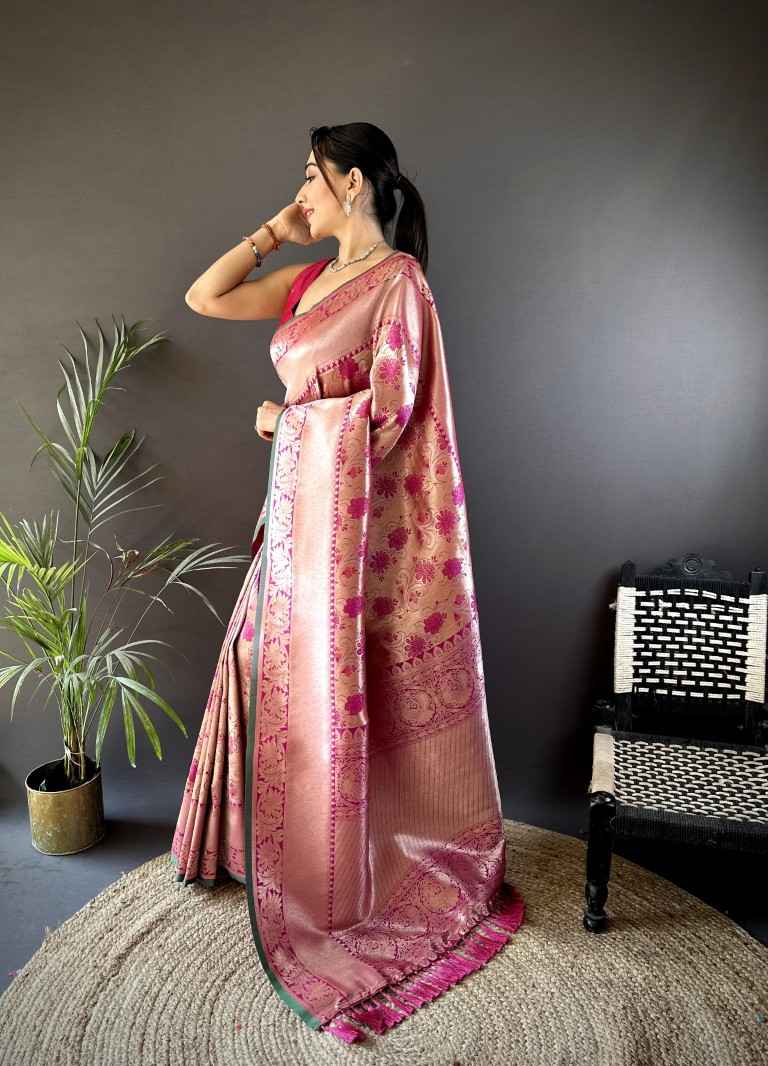 SOFT BANARASI SILK GOLD JARI FLOWER WEAVING SAREE AT WHOLESALE PRICE