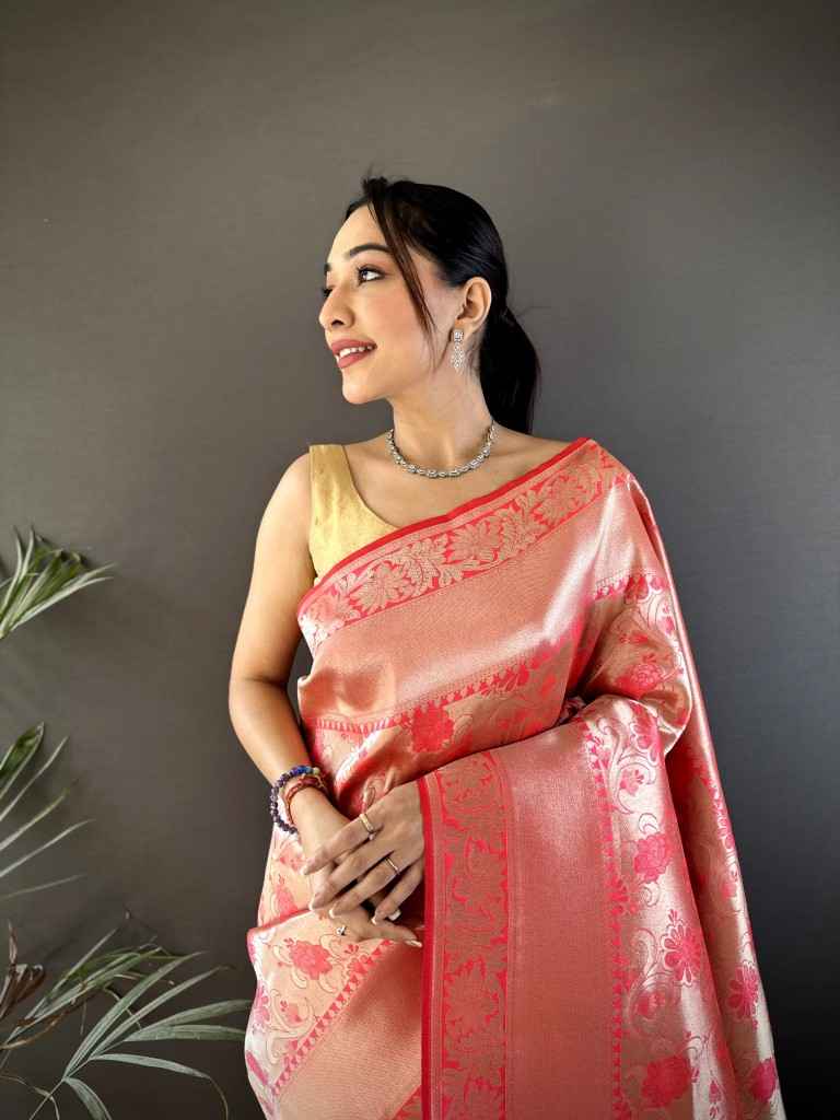 SOFT BANARASI SILK GOLD JARI FLOWER WEAVING SAREE AT WHOLESALE PRICE