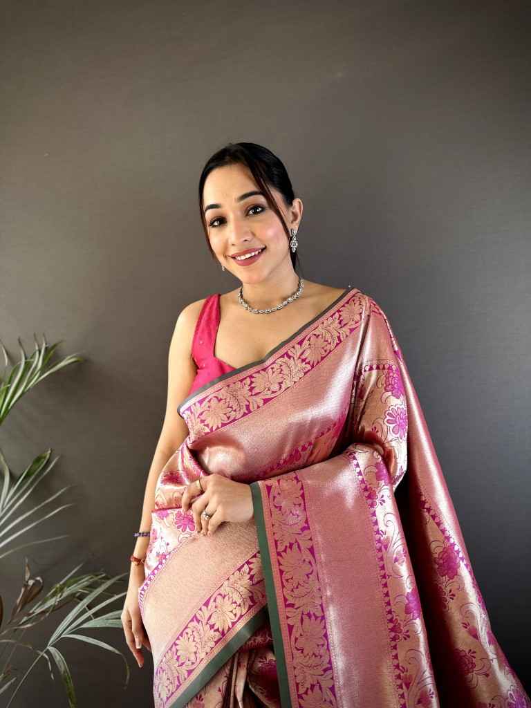SOFT BANARASI SILK GOLD JARI FLOWER WEAVING SAREE AT WHOLESALE PRICE
