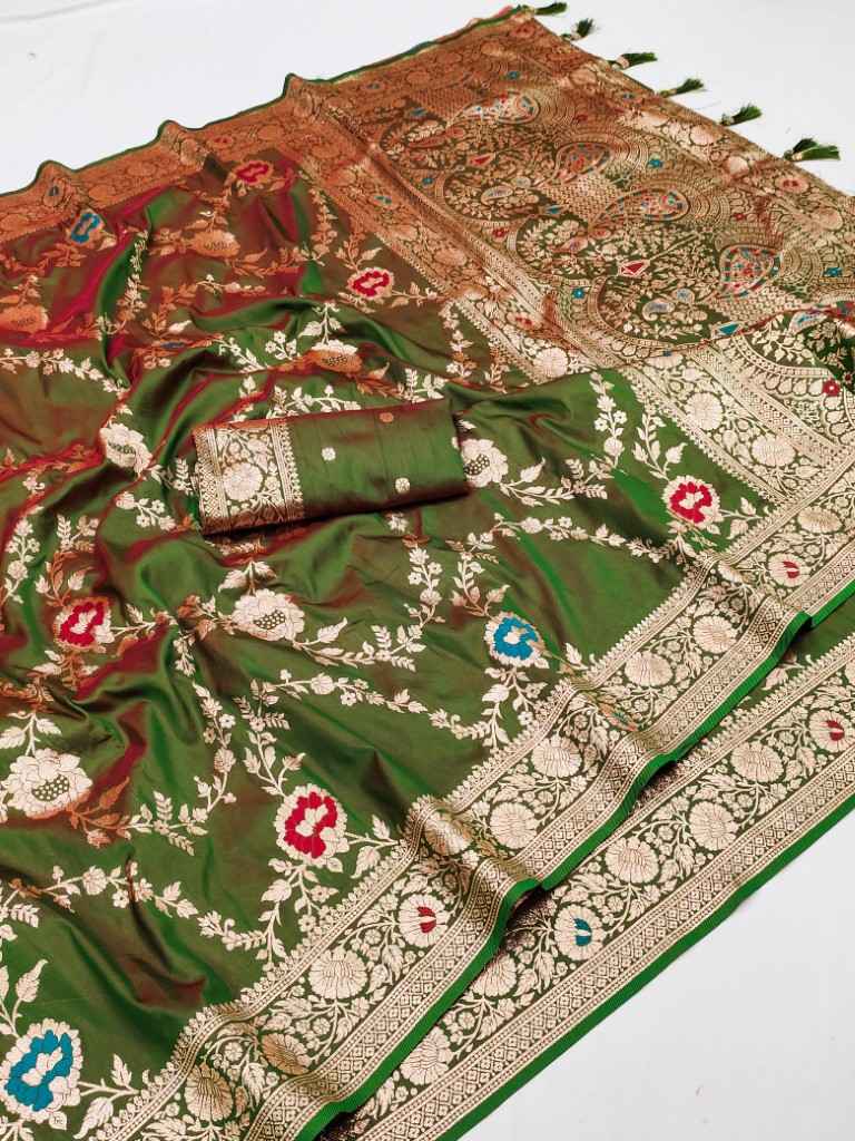 SOFT BANARASI SILK MEENAKARI WEAVING BORDER SAREE AT WHOLESALE PRICE
