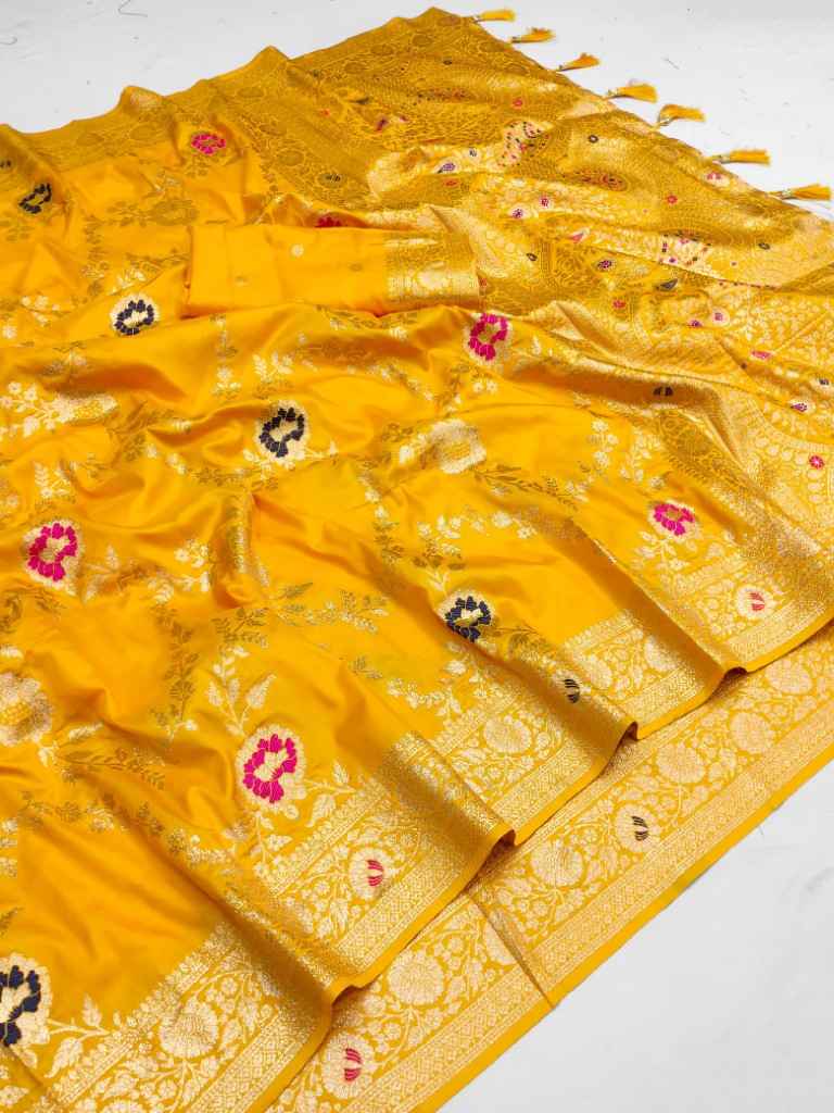 SOFT BANARASI SILK MEENAKARI WEAVING BORDER SAREE AT WHOLESALE PRICE