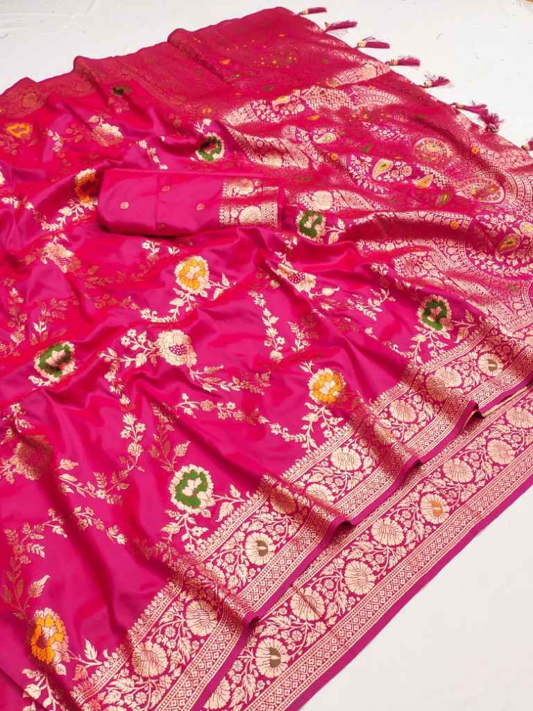 SOFT BANARASI SILK MEENAKARI WEAVING BORDER SAREE AT WHOLESALE PRICE