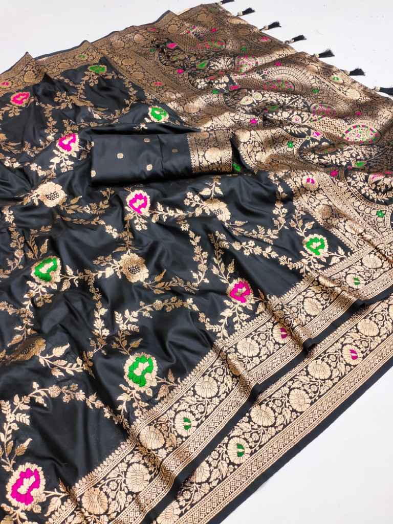 SOFT BANARASI SILK MEENAKARI WEAVING BORDER SAREE AT WHOLESALE PRICE