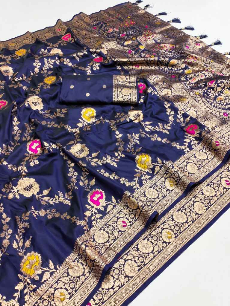 SOFT BANARASI SILK MEENAKARI WEAVING BORDER SAREE AT WHOLESALE PRICE