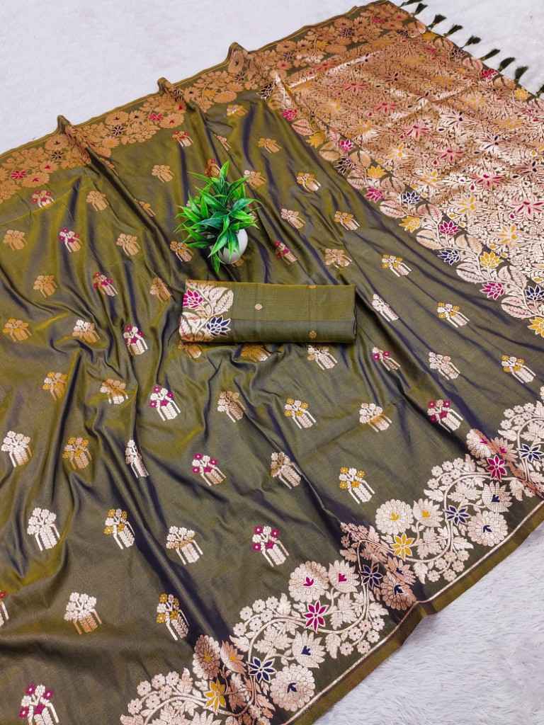 SOFT BANARASI SILK MEENAKARI WEAVING PALLU WITH BORDER SAREE AT WHOLESALE PRICE