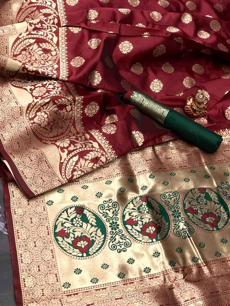 SOFT BANARASI SILK  WITH GOLD JARI WEAVING SAREE AT WHOLESALE PRICE