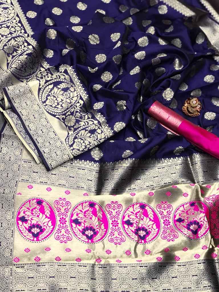 SOFT BANARASI SILK  WITH GOLD JARI WEAVING SAREE AT WHOLESALE PRICE