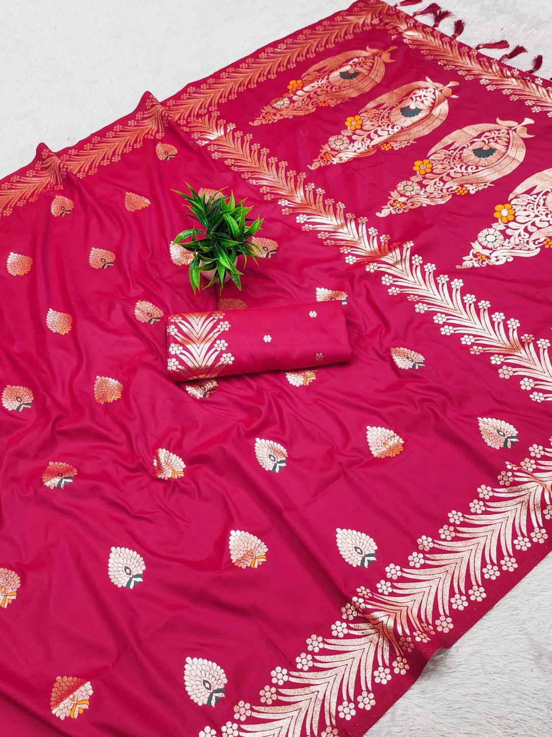 SOFT BANARASI SILK WITH GOLD ZARI WEAVING MEENAKARI SAREE AT WHOLESALE PRICE