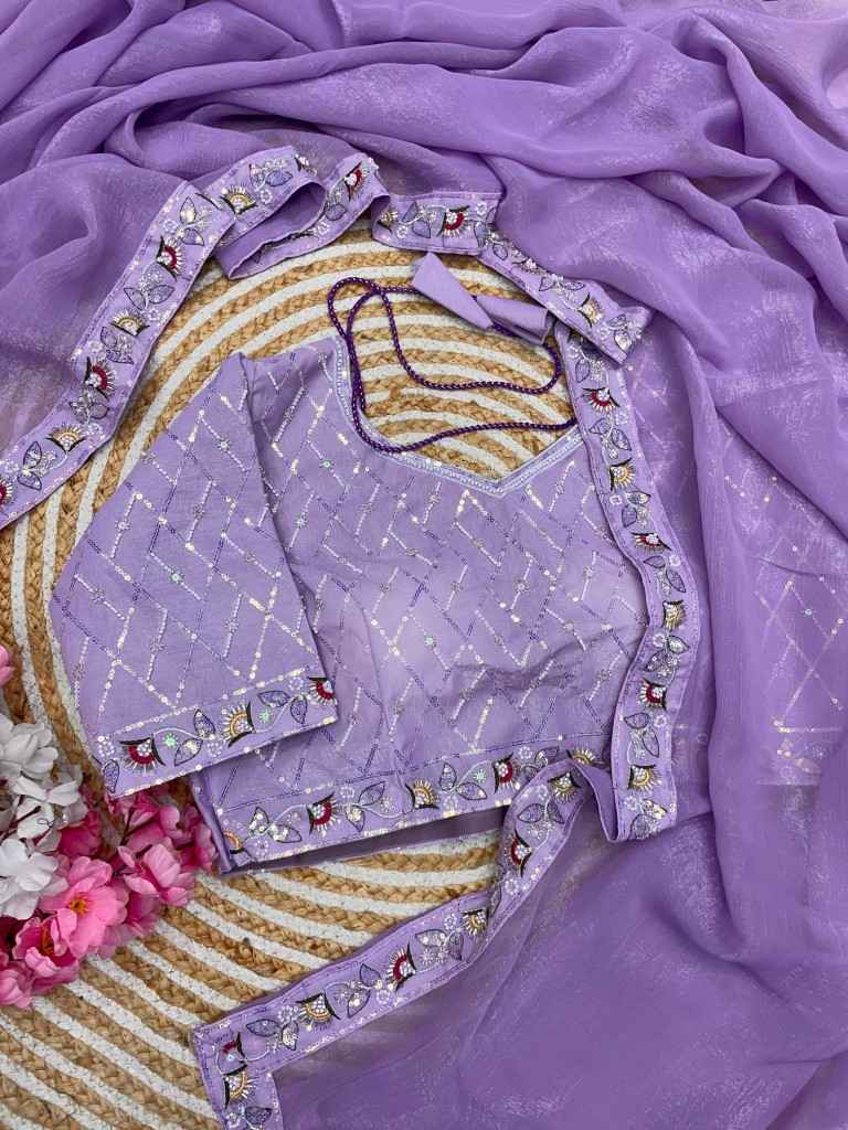 SOFT CRUNCHY HAND WORK AND SEQUENCE WORK SAREE WITH STICH BLOUSE AT WHOLESALE PRICE