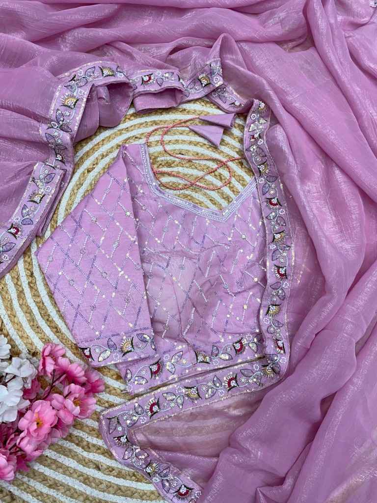 SOFT CRUNCHY HAND WORK AND SEQUENCE WORK SAREE WITH STICH BLOUSE AT WHOLESALE PRICE