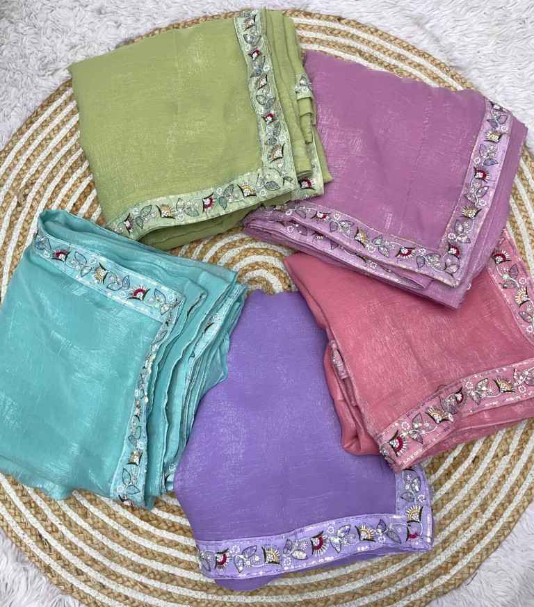 SOFT CRUNCHY HAND WORK AND SEQUENCE WORK SAREE WITH STICH BLOUSE AT WHOLESALE PRICE