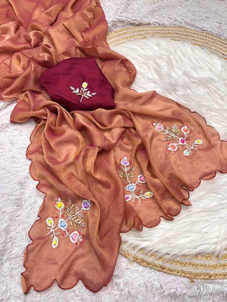 SOFT FENDI CHIFFON HANDWORK BUTTA SAREE AT WHOLESALE PRICE