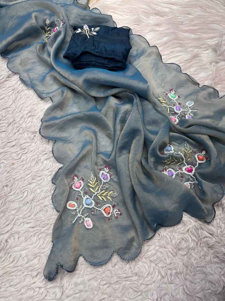 SOFT FENDI CHIFFON HANDWORK BUTTA SAREE AT WHOLESALE PRICE