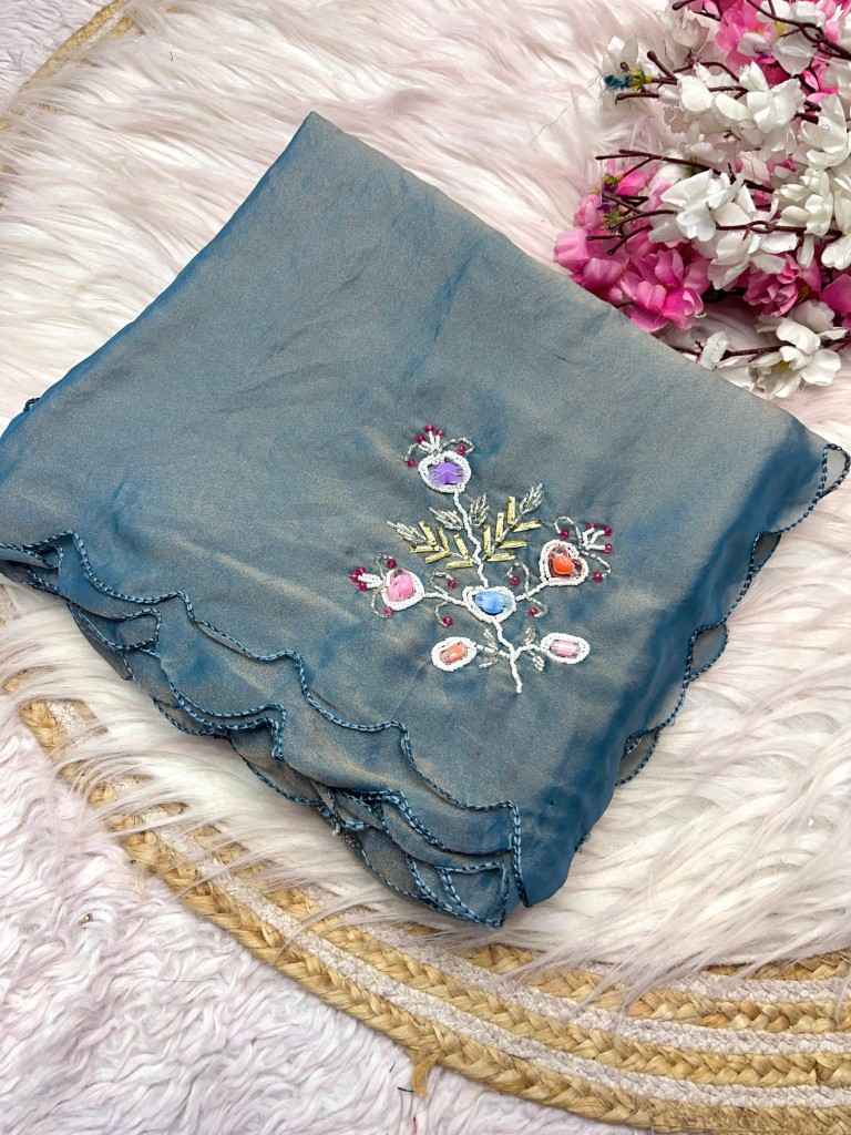 SOFT FENDI CHIFFON HANDWORK BUTTA SAREE AT WHOLESALE PRICE