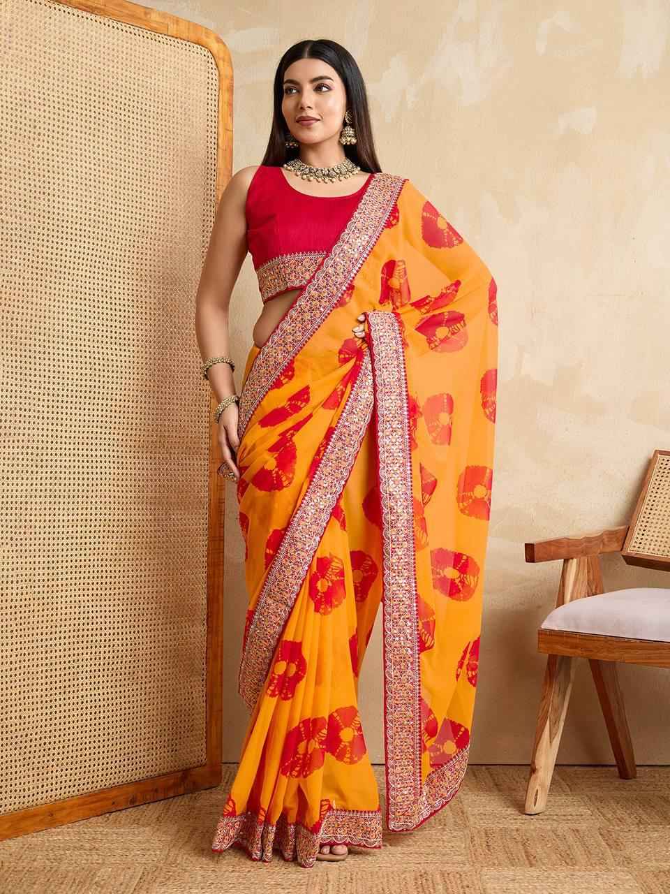 SOFT GEORGETTE BANDHEJ PRINTED SAREE AT WHOLESALE PRICE