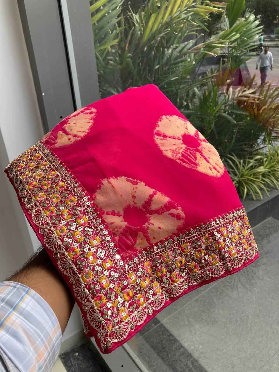 SOFT GEORGETTE BANDHEJ PRINTED SAREE AT WHOLESALE PRICE