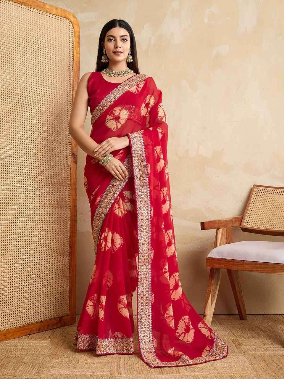 SOFT GEORGETTE BANDHEJ PRINTED SAREE AT WHOLESALE PRICE