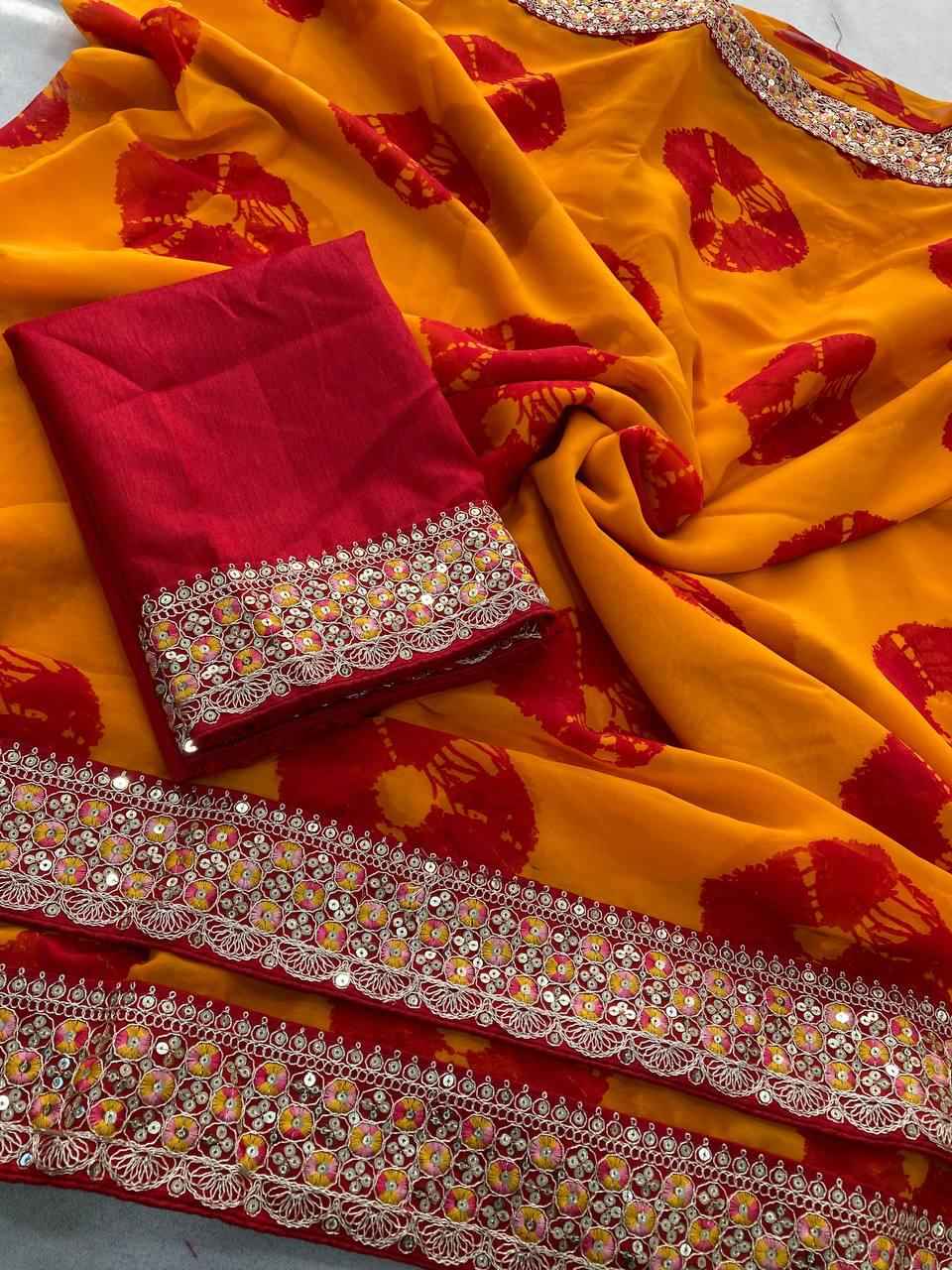SOFT GEORGETTE BANDHEJ PRINTED SAREE AT WHOLESALE PRICE