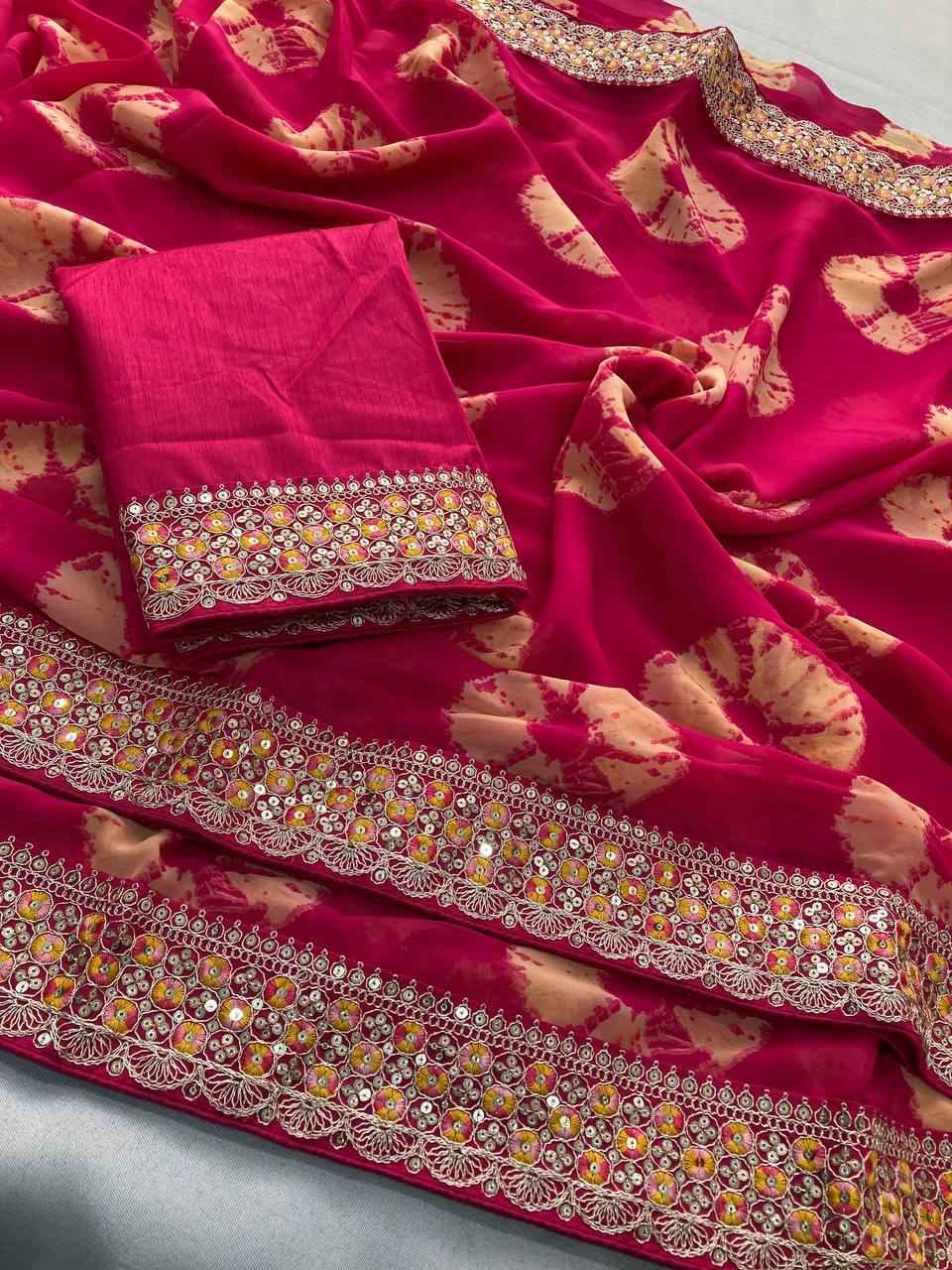 SOFT GEORGETTE BANDHEJ PRINTED SAREE AT WHOLESALE PRICE