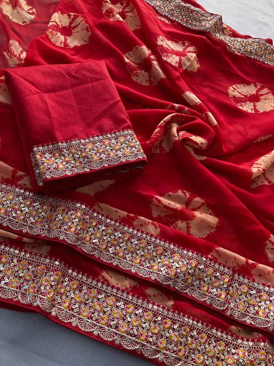 SOFT GEORGETTE BANDHEJ PRINTED SAREE AT WHOLESALE PRICE