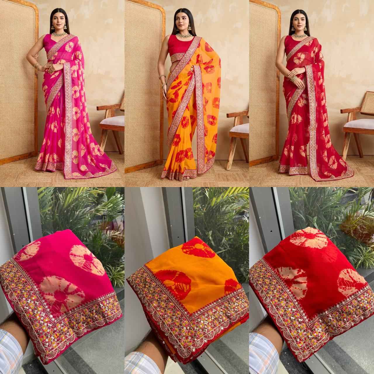 SOFT GEORGETTE BANDHEJ PRINTED SAREE AT WHOLESALE PRICE