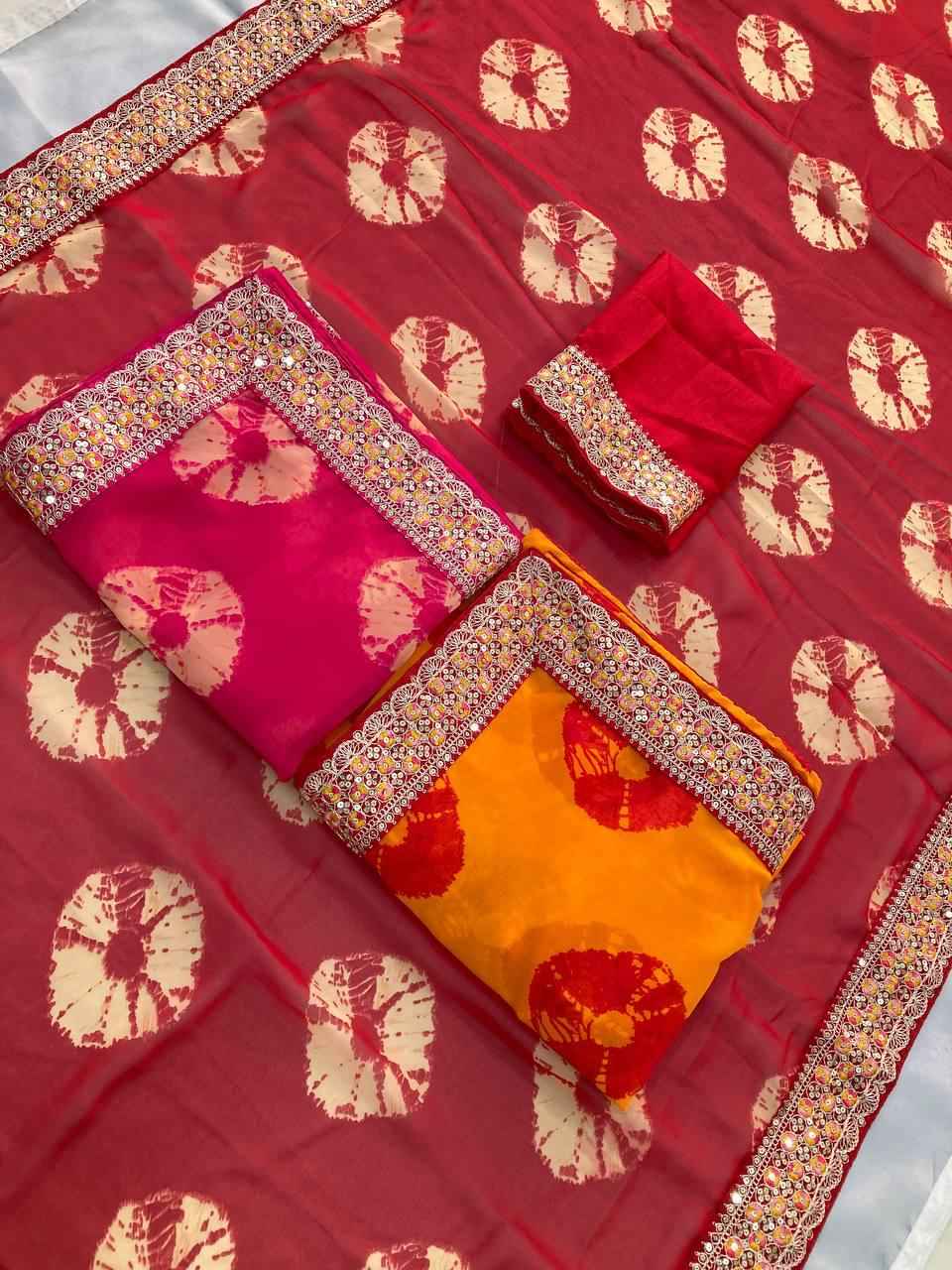 SOFT GEORGETTE BANDHEJ PRINTED SAREE AT WHOLESALE PRICE