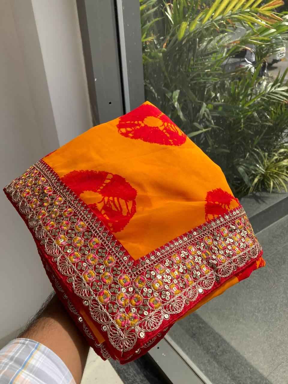 SOFT GEORGETTE BANDHEJ PRINTED SAREE AT WHOLESALE PRICE