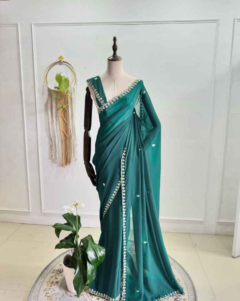 SOFT GEORGETTE HANDWORK AND MIRROR WORK SAREE AT WHOLESALE PRICE