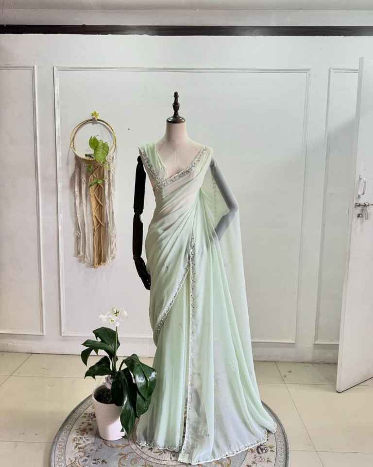 SOFT GEORGETTE HANDWORK AND MIRROR WORK SAREE AT WHOLESALE PRICE