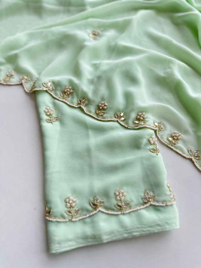 SOFT GEORGETTE HANDWORK AND MIRROR WORK SAREE AT WHOLESALE PRICE