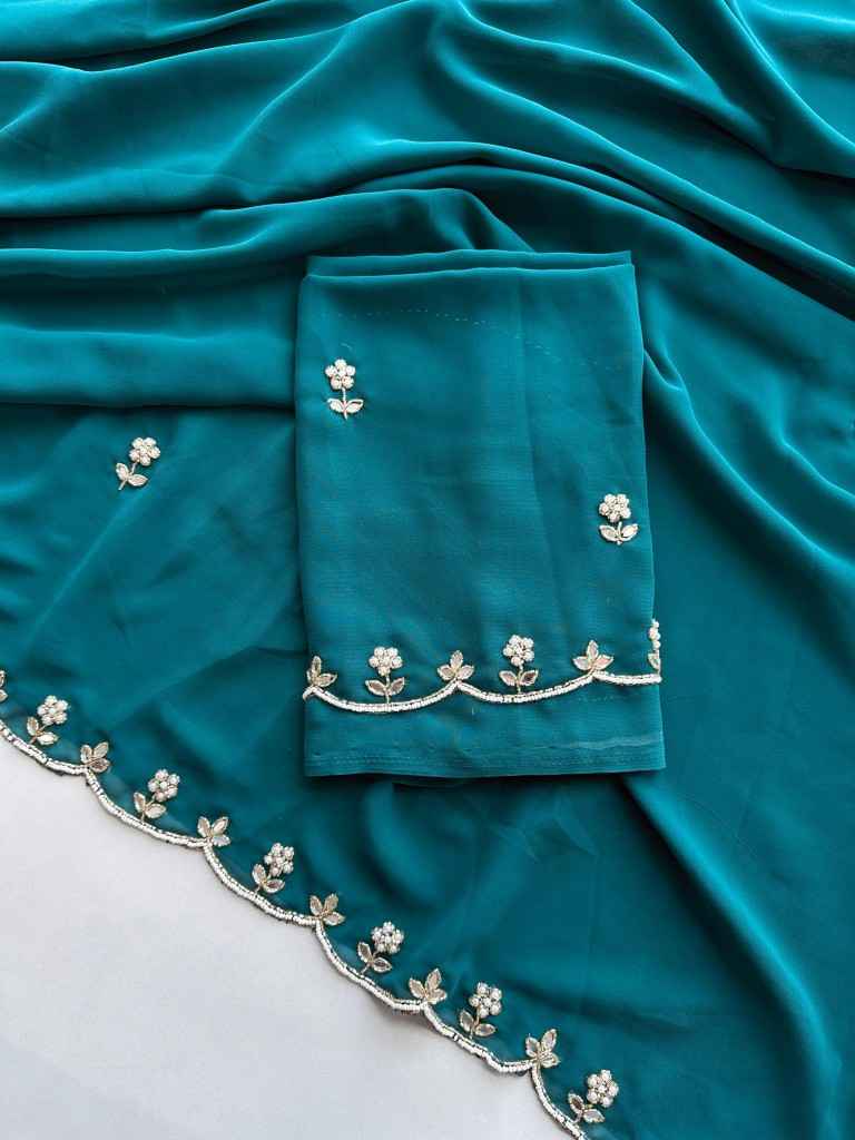 SOFT GEORGETTE HANDWORK AND MIRROR WORK SAREE AT WHOLESALE PRICE