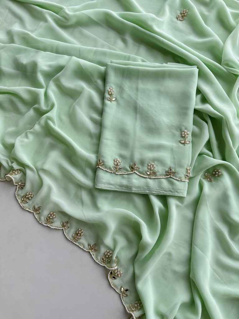 SOFT GEORGETTE HANDWORK AND MIRROR WORK SAREE AT WHOLESALE PRICE