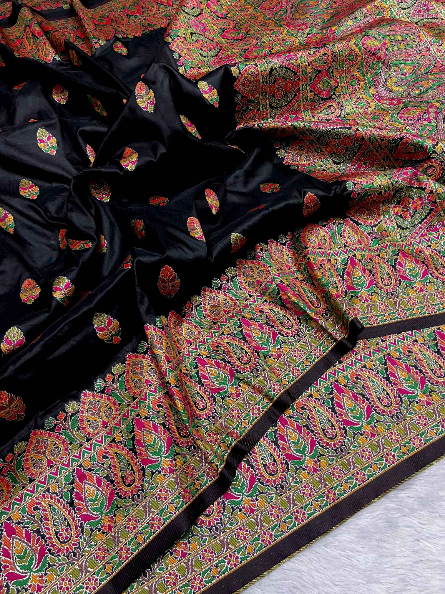 SOFT KASHMIRI PASHMINA SILK COLOURFULL WEAVING SAREE AT WHOLESALE PRICE