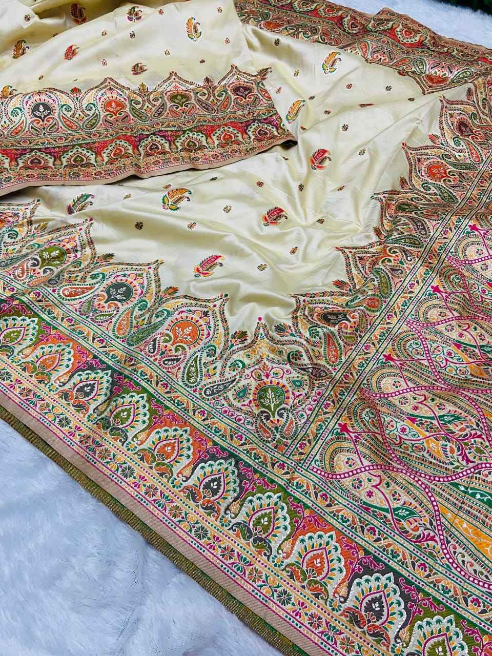 SOFT KASHMIRI PASHMINA SILK COLOURFULL WEAVING SAREE AT WHOLESALE PRICE