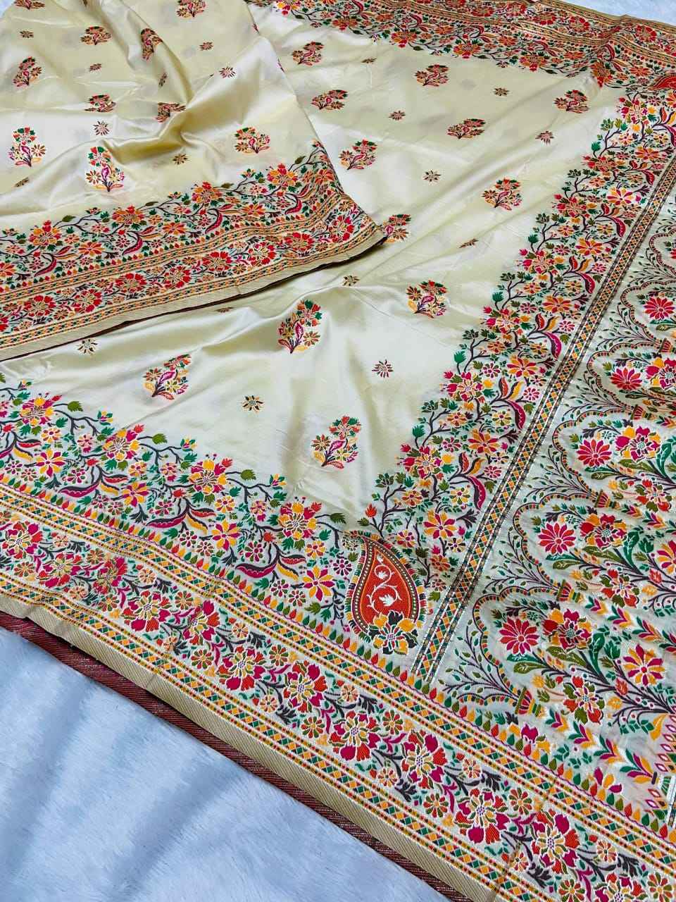 SOFT KASHMIRI PASHMINA SILK COLOURFULL WEAVING SAREE AT WHOLESALE PRICE