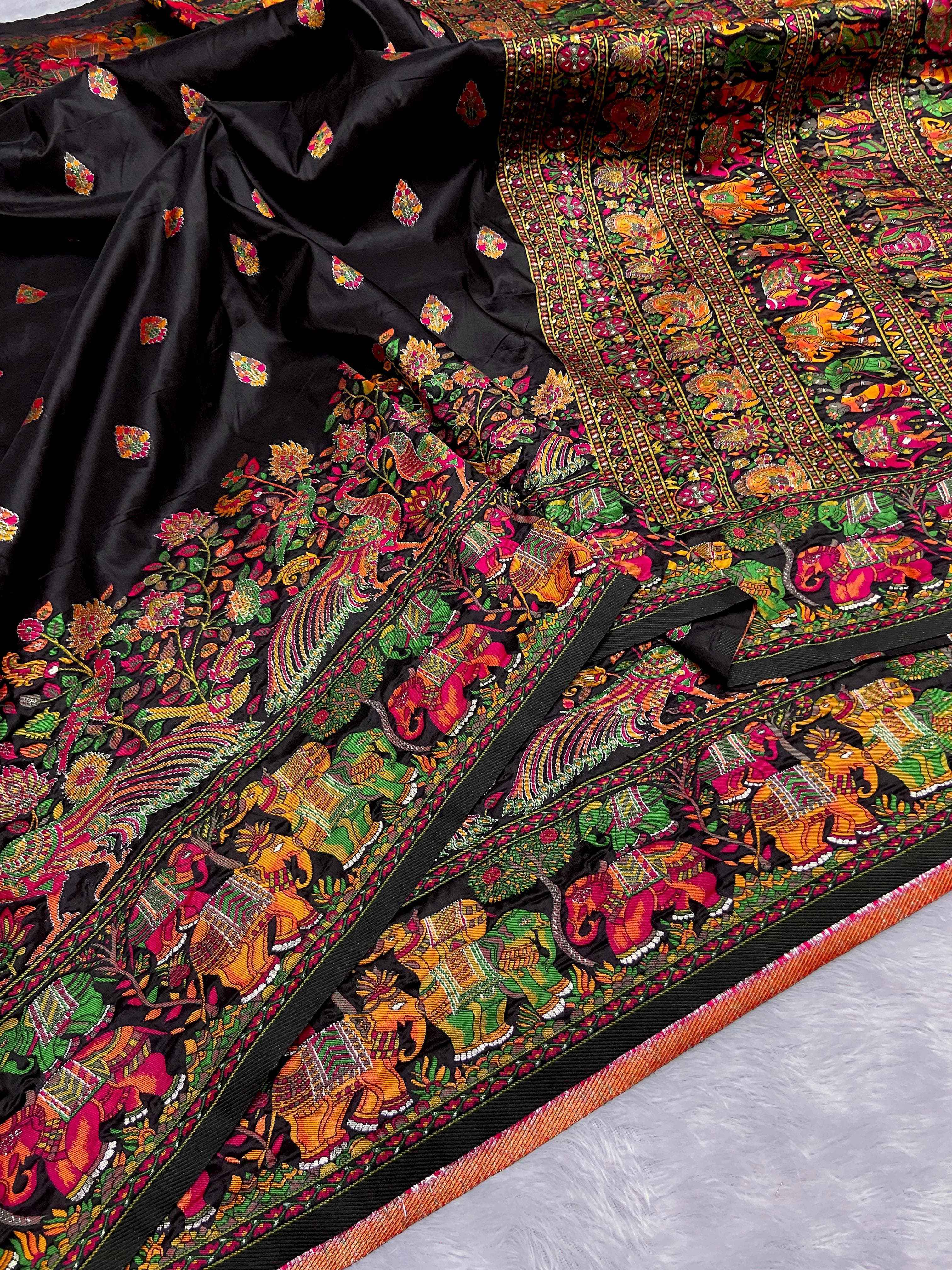 SOFT KASHMIRI PASHMINA SILK COLOURFULL WEAVING SAREE AT WHOLESALE PRICE