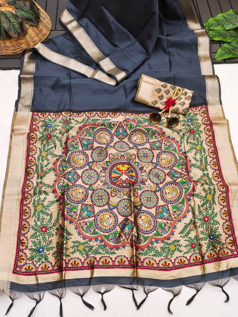 SOFT KHADI RAW SILK WITH MADHUBANI HAND PRINT SAREE AT WHOLESALE PRICE