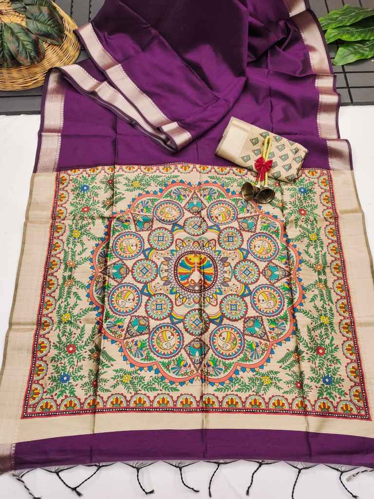 SOFT KHADI RAW SILK WITH MADHUBANI HAND PRINT SAREE AT WHOLESALE PRICE