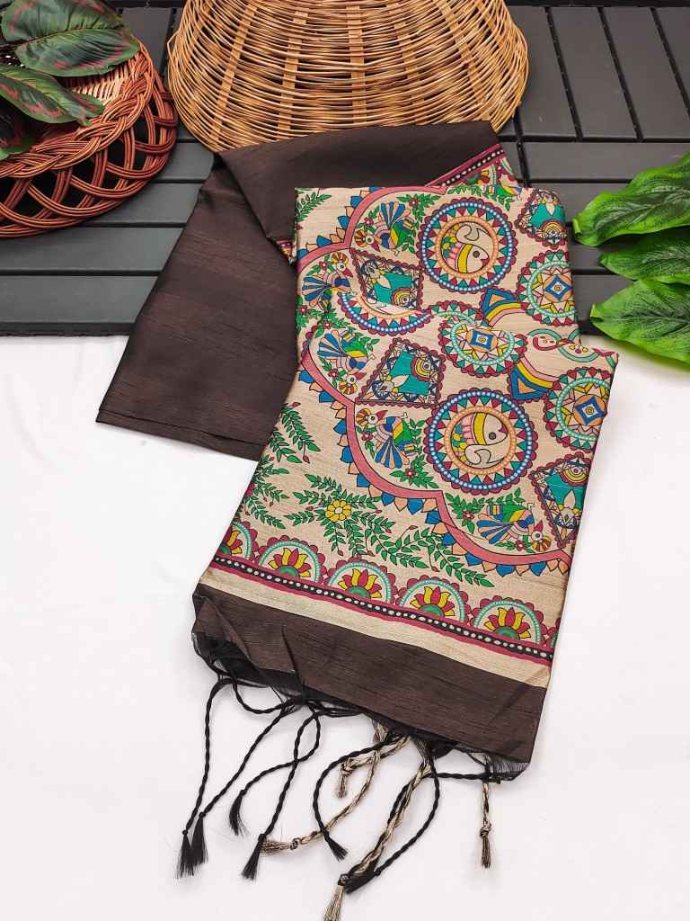 SOFT KHADI RAW SILK WITH MADHUBANI HAND PRINT SAREE AT WHOLESALE PRICE